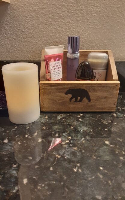 Handmade Wood Caddy with Gun Powder Etched Bear #939 - Image 4