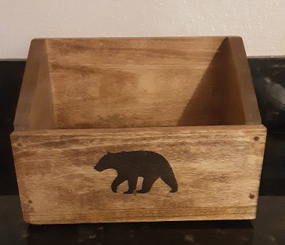 wood caddy with bear using gun powder